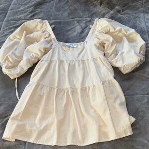 Elegant Cream Puff Sleeve Mini Dress